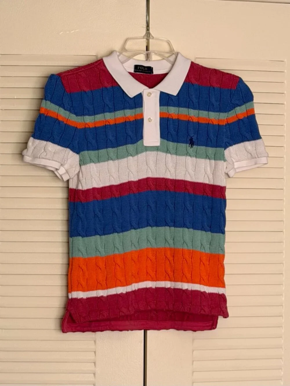 Ralph Lauren Women’s Stripe Cable Knitted Polo Shirt Size S - Picture 6 of 7